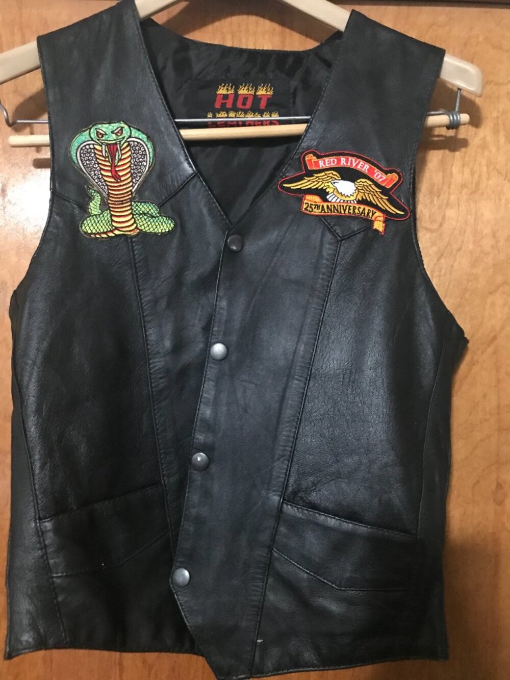 Men's XS Leather Biker Vest Red River 25th Anniversary 2007 Cobra